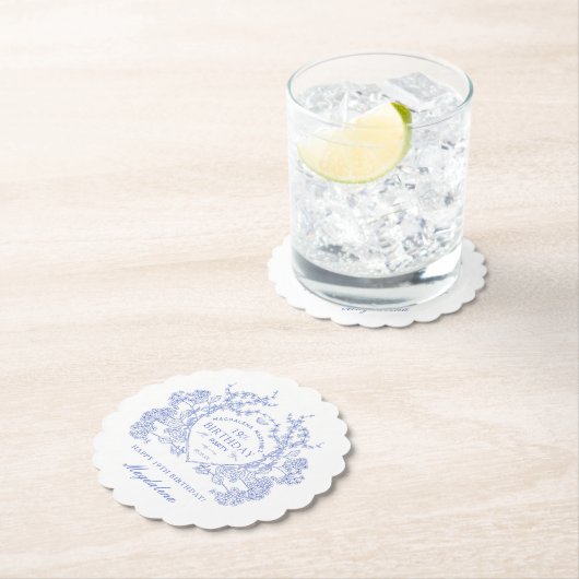 19e Verjaardag Franse Blauwe Bloemenkam Custom Kartonnen Onderzetters (Insitu)