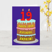 19e verjaardag: Fun Cake and Candles + Custom Name Kaart (Gele Bloem)