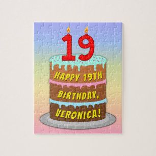 19e verjaardag: Fun Cake and Candles + Custom Name Legpuzzel