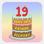 19e verjaardag: Fun Cake and Candles + Custom Name Vierkante Sticker (Voorkant)