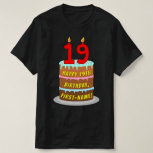 19e verjaardag — Fun Cake & Candles, w/ Eigen naam T-shirt