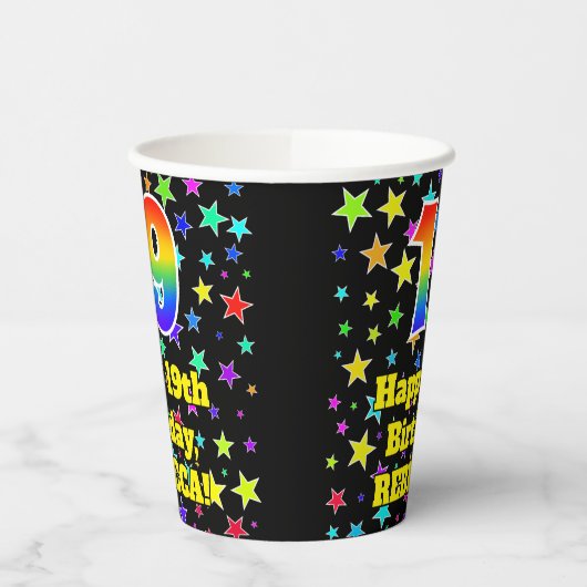 19e verjaardag: Fun Stars Pattern en Rainbow 19 Papieren Bekers (Links)