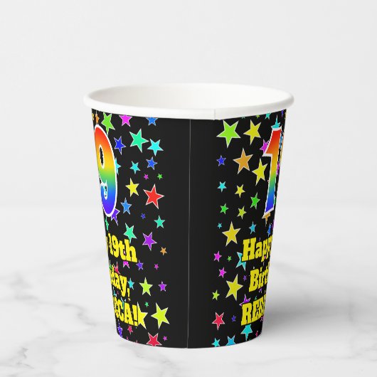 19e verjaardag: Fun Stars Pattern en Rainbow 19 Papieren Bekers (Rechts)