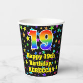 19e verjaardag: Fun Stars Pattern en Rainbow 19 Papieren Bekers (Voorkant)