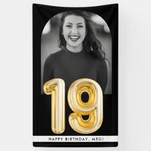 19e verjaardag Gouden ballon foto feest Spandoek