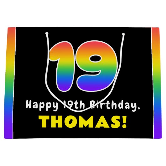 19e verjaardag: kleurrijke regenboog # 19, Naam va Groot Cadeauzakje (Voorkant)