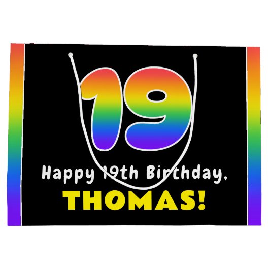 19e verjaardag: kleurrijke regenboog # 19, Naam va Groot Cadeauzakje (Achterkant)