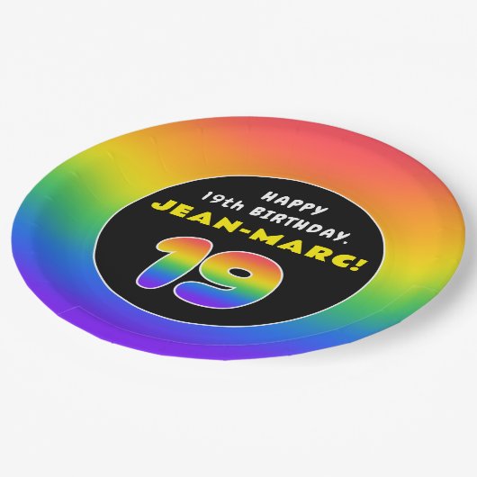 19e verjaardag: kleurrijke regenboog # 19, Naam va Papieren Bordje (Gekanteld)