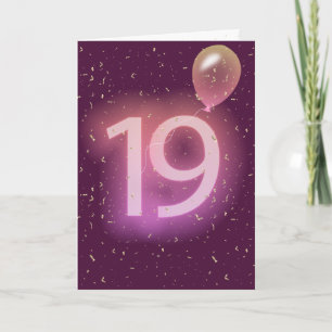 19e verjaardag Neon Bord en Ballon Kaart