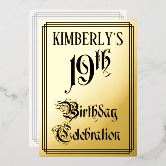 19e verjaardag Partij - Legant Manuscript + de Naa Folie Uitnodiging (Voorkant / Achterkant)