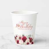19e Verjaardag Party Red Rose Pink Peony Custom Papieren Bekers (Voorkant)