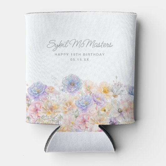 19e Verjaardag Party Waterverf Bloemen Custom Blikjeskoeler (Voorkant)