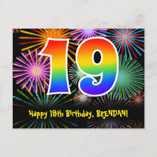 19e Verjaardag – Plezier Vuurwerk Patroon + Regenb Briefkaart