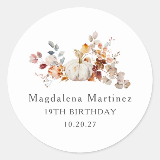 19e Verjaardag Pompoen Herfst Bloem Envelope Seal Ronde Sticker (Voorkant)