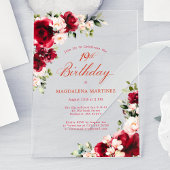 19e verjaardag Red Rose Pink Peony Floral Acryl Uitnodigingen