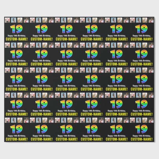 19e verjaardag: Regenboog "19"; Aangepaste foto's Cadeaupapier (Vlak)