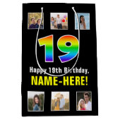 19e verjaardag: Regenboog "19", aangepaste foto's  Medium Cadeauzakje (Voorkant)