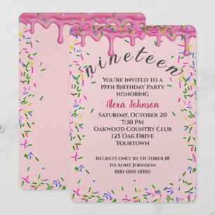 19e verjaardag Roze Ijs en Strooisel Kaart