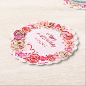 19e verjaardag roze rozen swirly hart kartonnen onderzetters (Gekanteld)