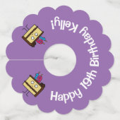 19e verjaardag taart met kaarsen chocolade ijsjes wijnglaslabel (Voorkant)