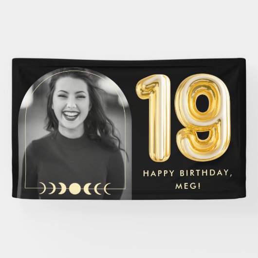 19e verjaardag van de Kelestische gouden ballonfot Spandoek (Horizontaal)