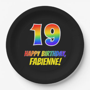 19e verjaardag: Vet, Leuk, Eenvoudig, Regenboog 19 Papieren Bordje