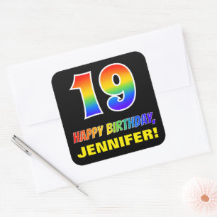19e verjaardag: Vet, vun, eenvoudig, regenboog 19 Vierkante Sticker