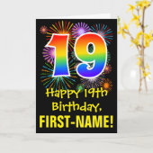 19e verjaardag: Vuurwerk Fun Pattern + Regenboog 1 Kaart (Gele Bloem)