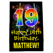 19e verjaardag: Vuurwerk Fun Pattern + Regenboog 1 Medium Cadeauzakje (Achterkant)
