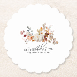 19e verjaardag Witte Pompoen Herfstbloemen Custom Kartonnen Onderzetters