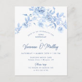 19e Verjaardagsfeest Dusty Blue Roos Floral Uitnodiging Briefkaart (Voorkant)