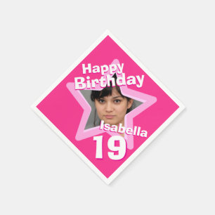 19e Verjaardagsfeest foto ster hete roze servetten