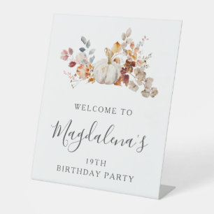 19e Verjaardagsfeestje Pompoen Herfst Bloem Welkom Reclamebord Met Voetstuk