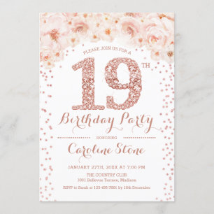 19e verjaardagsfeestje - Wit Rose Gold Kaart