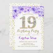 19e verjaardagsfeestje - witgoud Paarse Kaart (Voorkant / Achterkant)