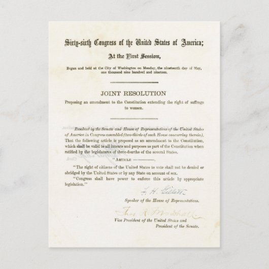 19e wijziging van de grondwet van de Verenigde Sta Briefkaart (Voorkant)