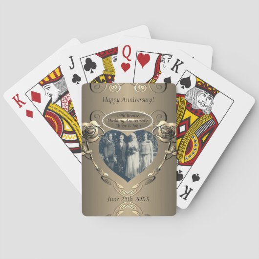 19th/8th Brons (Kleur) Foto Bruiloft Jubileum Pokerkaarten (Achterkant)