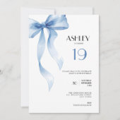 19th Birthday Invitation Blue Bow for Girls (Devant)