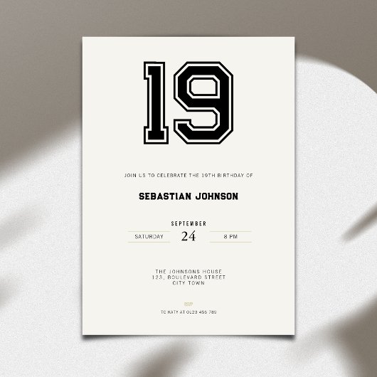 19th Birthday Invitation - Minimal Sport Style