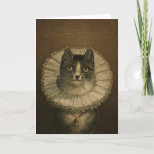 19th Century Vintage Cat Print Greeting Card Feestdagen Kaart