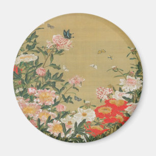 1. 芍 群 図, 若 冲 Vloer en vlinder, Jakuchu Magneet