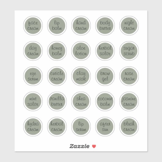 1.14" Sage Green Custom Cosmetische Jar Cream Balm Sticker (Vel)