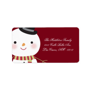 1.25 "x2.75" Crimson Red Snowman Mailing Adres Etiket