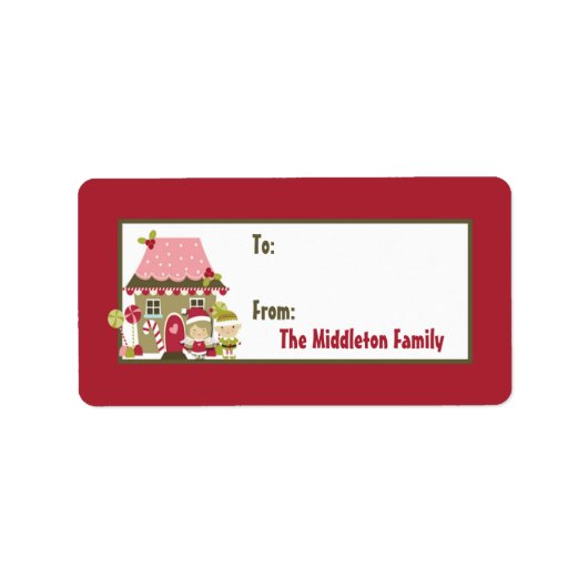 1.25 "x2.75" Gingerbread House Stick op Gift Label (Voorkant)