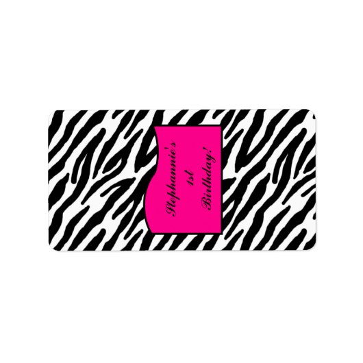 1.25 "x2.75" Hershey's Miniatuur Hot Pink Zebra Etiket (Voorkant)