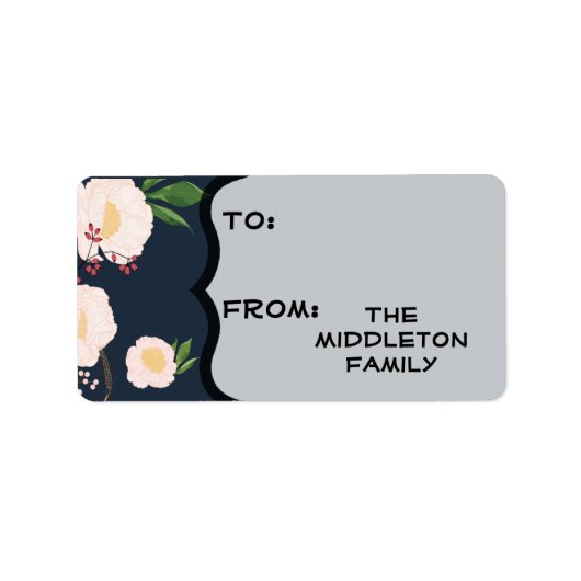 1.25 "x2.75" Kerstmis Witte Bloemen op Donker Etiket (Voorkant)