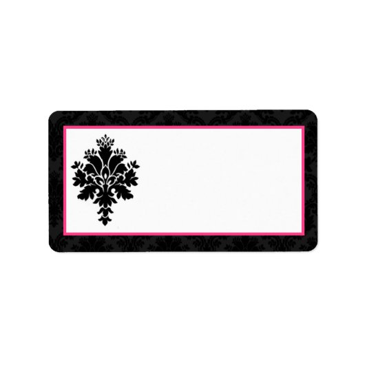 1.25 "x2.75" Mailing Adres Zwart Hot Pink Damask Etiket (Voorkant)