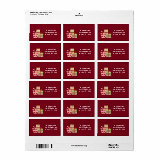 1.25"x2.75" Rood XMAS-Cadeaus Adres Etiket (Full Sheet)