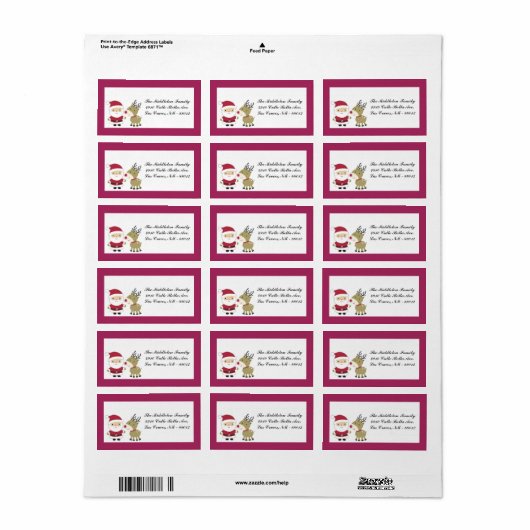 1.25 "x2.75" Santa Rudolf Reindee Mailing Adres Etiket (Full Sheet)