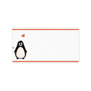 1.25"x 2.75"Mailingadres Pinguïn Liefde/Harten Etiket